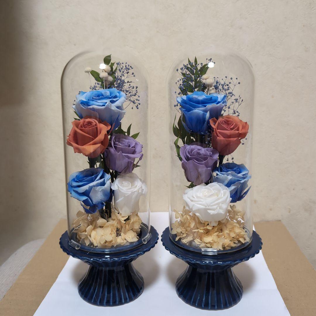 特選仏花　 大　一対 ガラスドーム入り プリザーブドフラワー　 造花無し