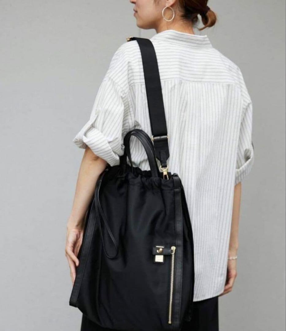 美品 ORSETTO オルセット ナイロンサイドジップトートバッグ 2way 黒