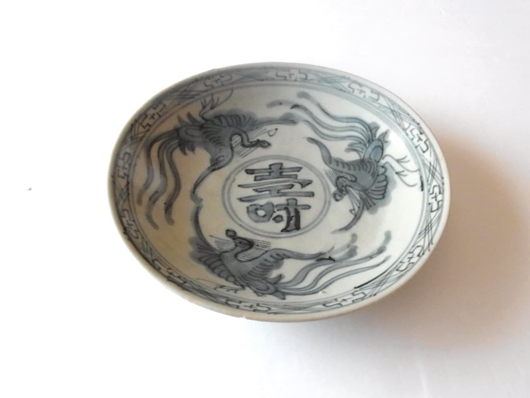 中国骨董『鳳凰寿染付皿』／青花 初期伊万里 唐津 李朝 山水