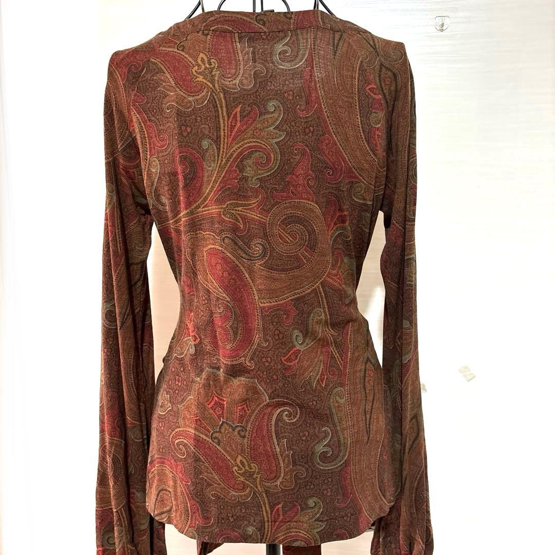 新品　エトロ　ETRO ペイズリー総柄　長袖ブラウス　カットソー　リボン　42