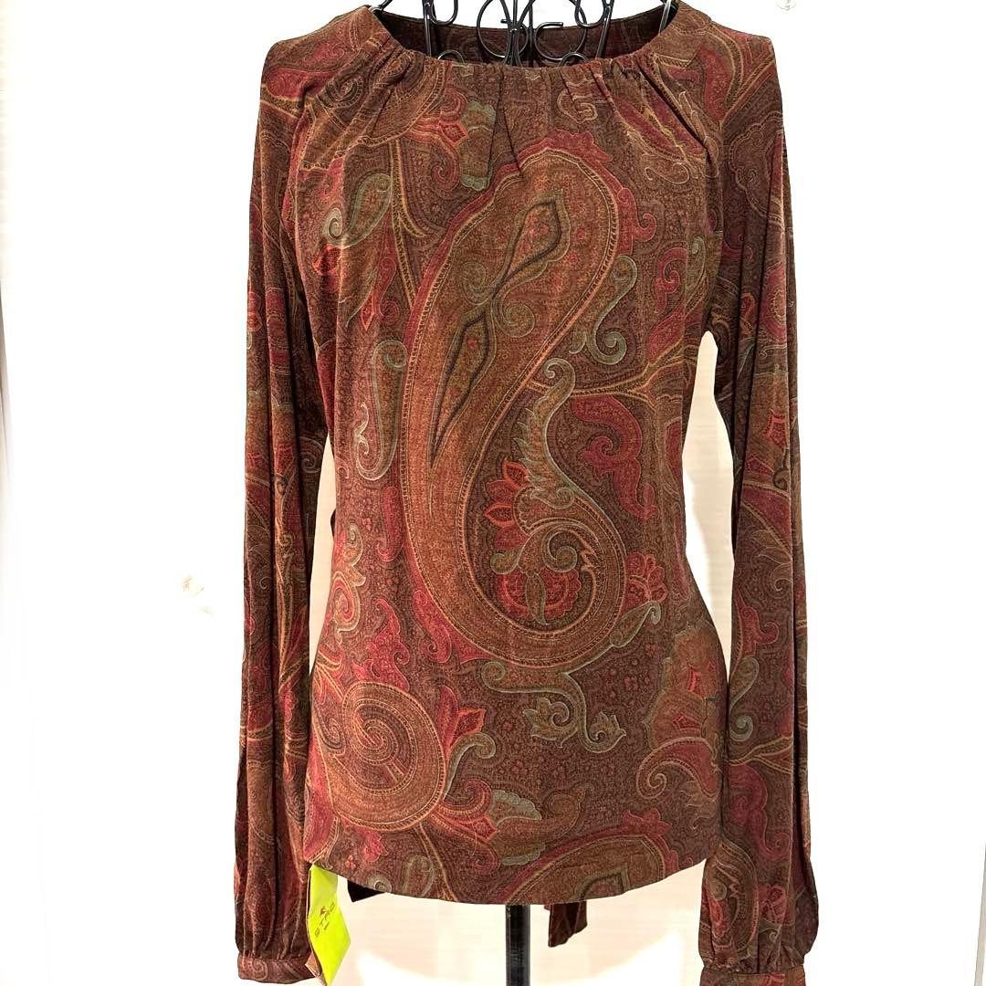 新品　エトロ　ETRO ペイズリー総柄　長袖ブラウス　カットソー　リボン　42