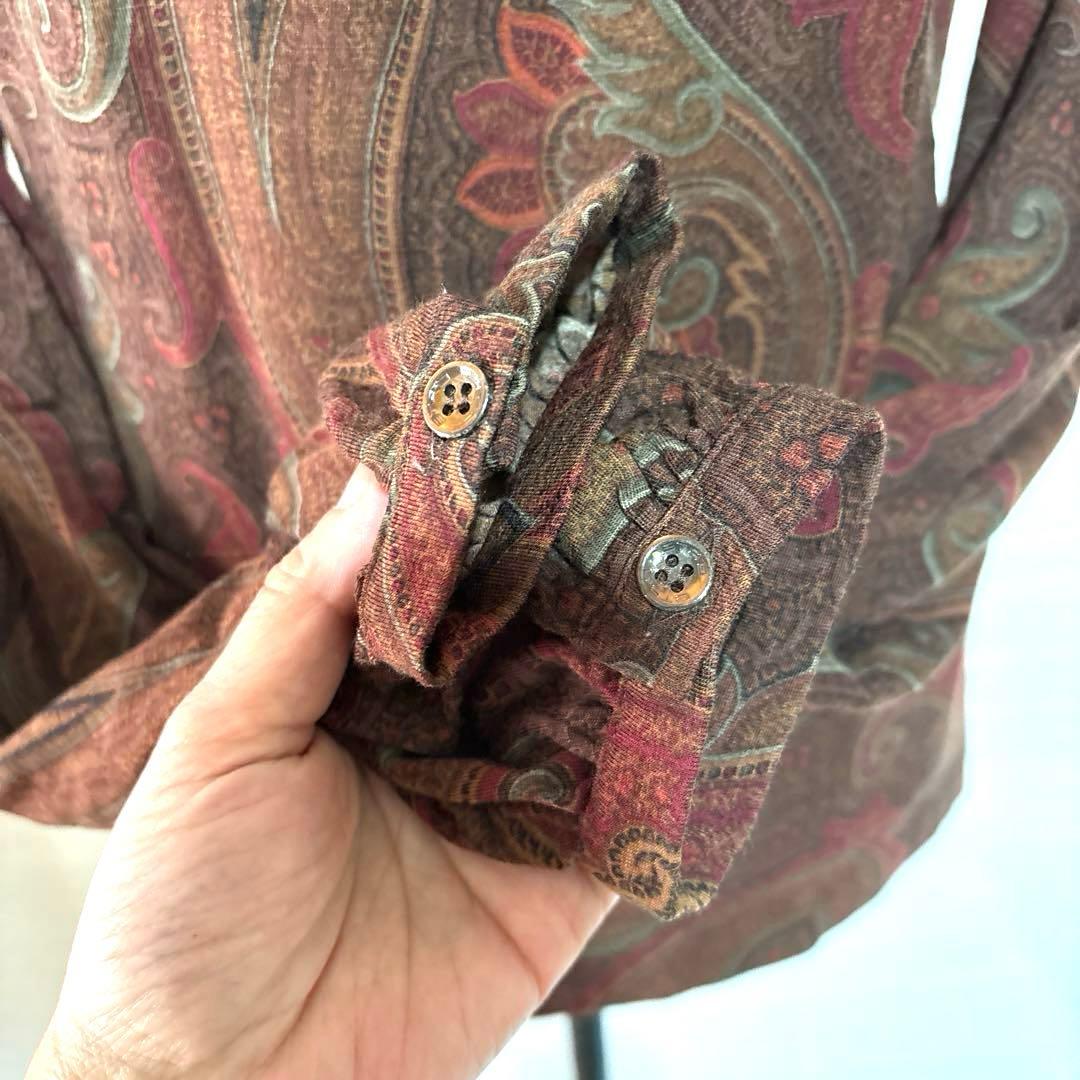 新品　エトロ　ETRO ペイズリー総柄　長袖ブラウス　カットソー　リボン　42