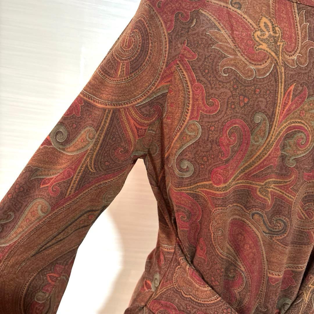 新品　エトロ　ETRO ペイズリー総柄　長袖ブラウス　カットソー　リボン　42