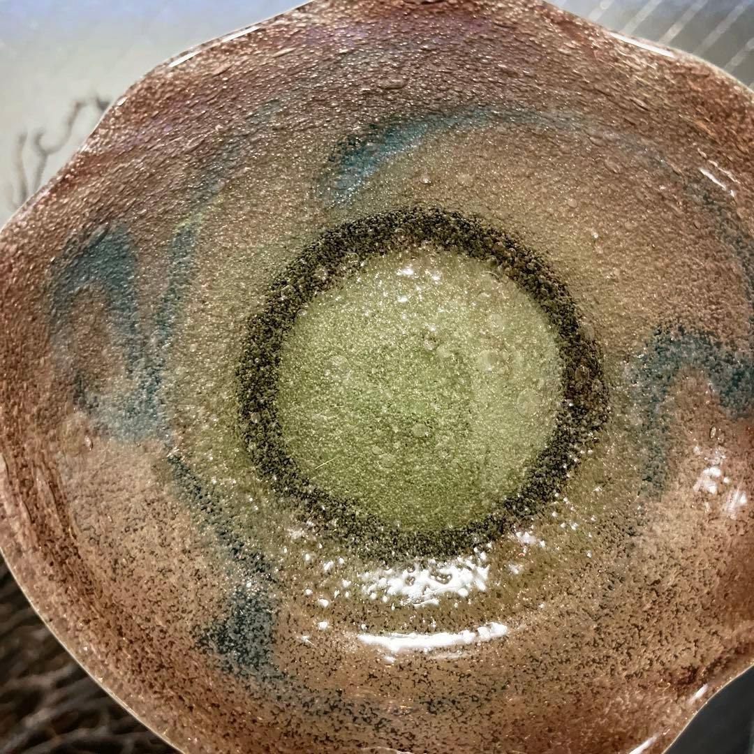 骨董　琉球ガラス　工芸ガラス　現代の名工　稲嶺盛吉　３色泡ガラス　小鉢