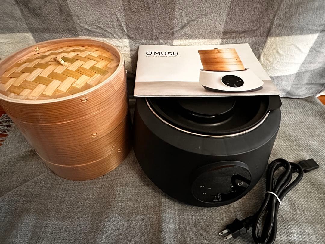 O'MUSU 電気蒸し器 せいろ オムス　黒　ブラック