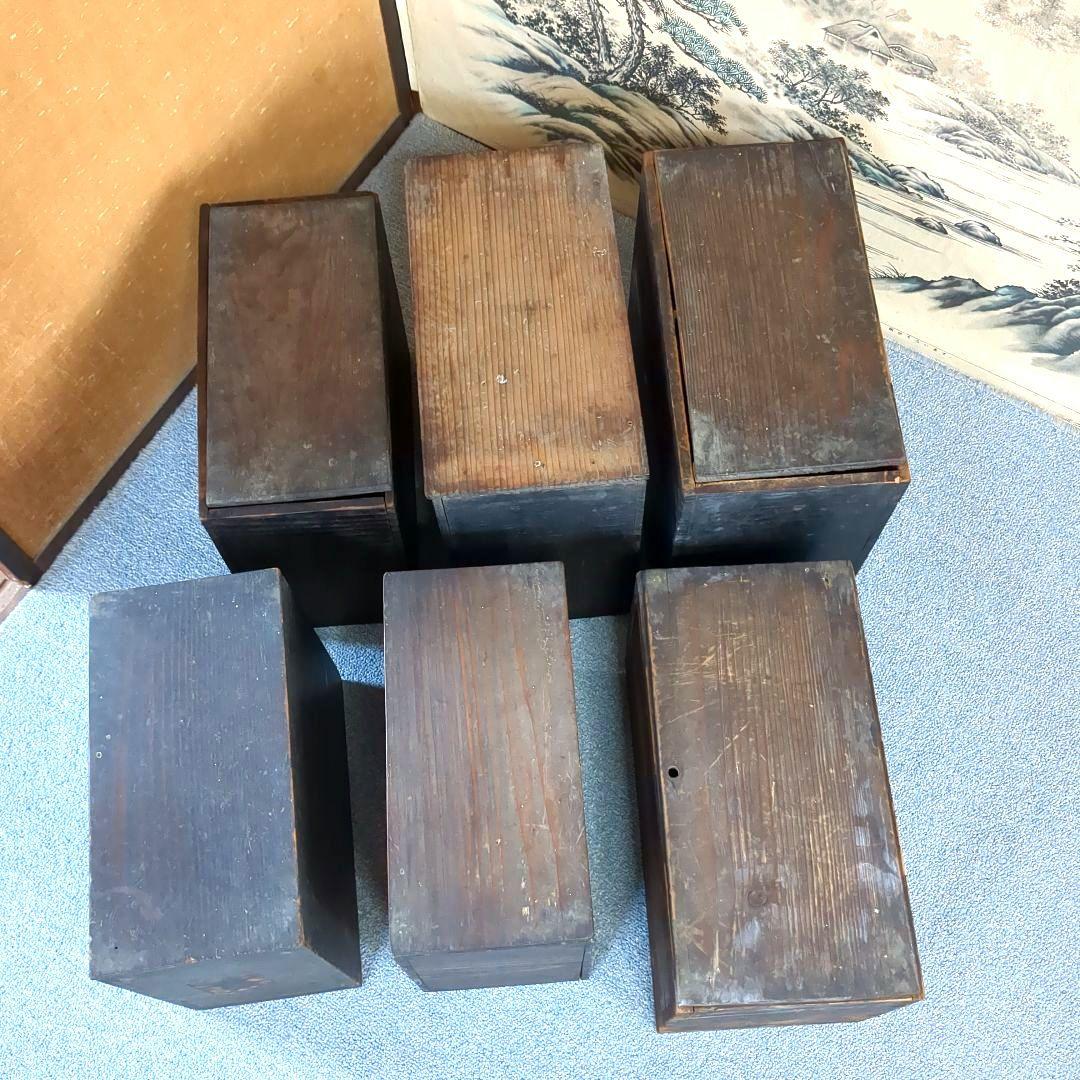木製箱 6個セット 漆器 黒漆塗 江戸時代後期 弘化三年(1846年)頃 骨董品