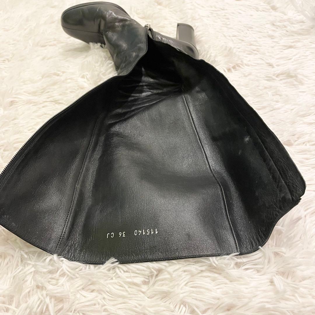 良品 GUCCI グッチ インターロッキング GG ロングブーツ 黒 レザー