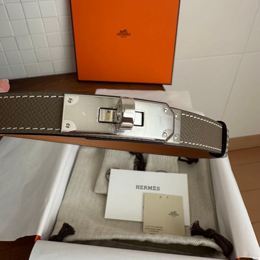 【新品未使用】エルメス ケリーベルト　エトゥープ　シルバー金具 【安心鑑定可】