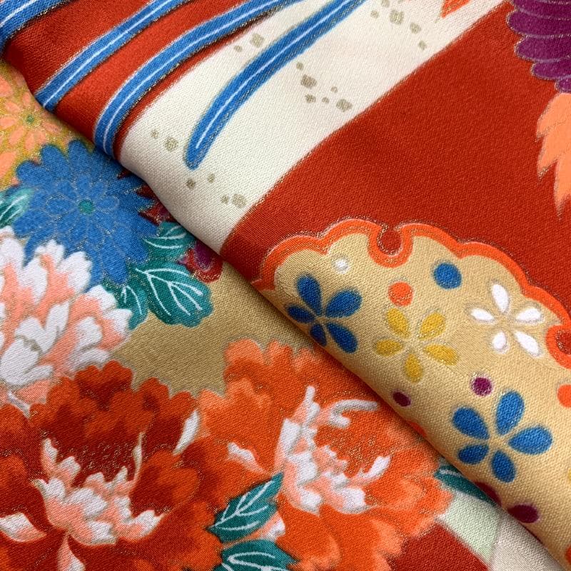 508ag94□七五三 七歳 女児 着物&袋帯 金彩 鳳凰 鼓 赤□状態良好