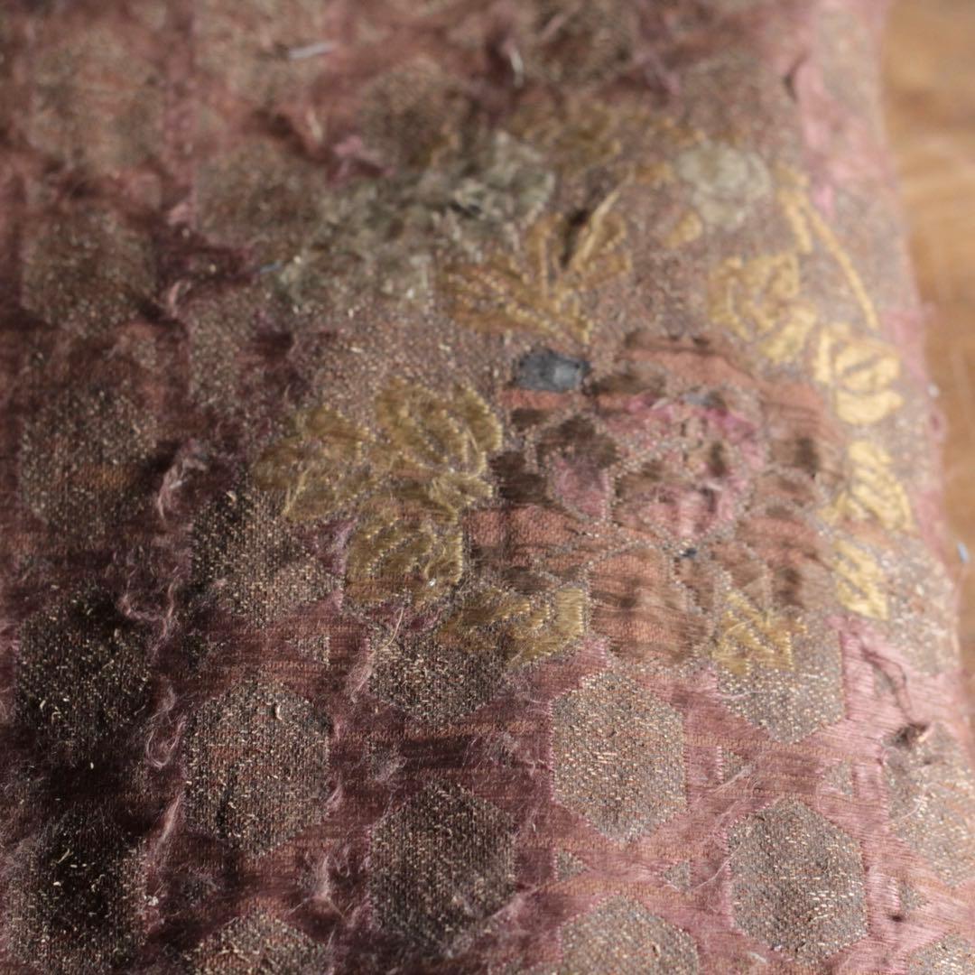 古い 西陣織 銀襴 打敷 花の丸文様 明治六年 古美術 古道具 アンティーク