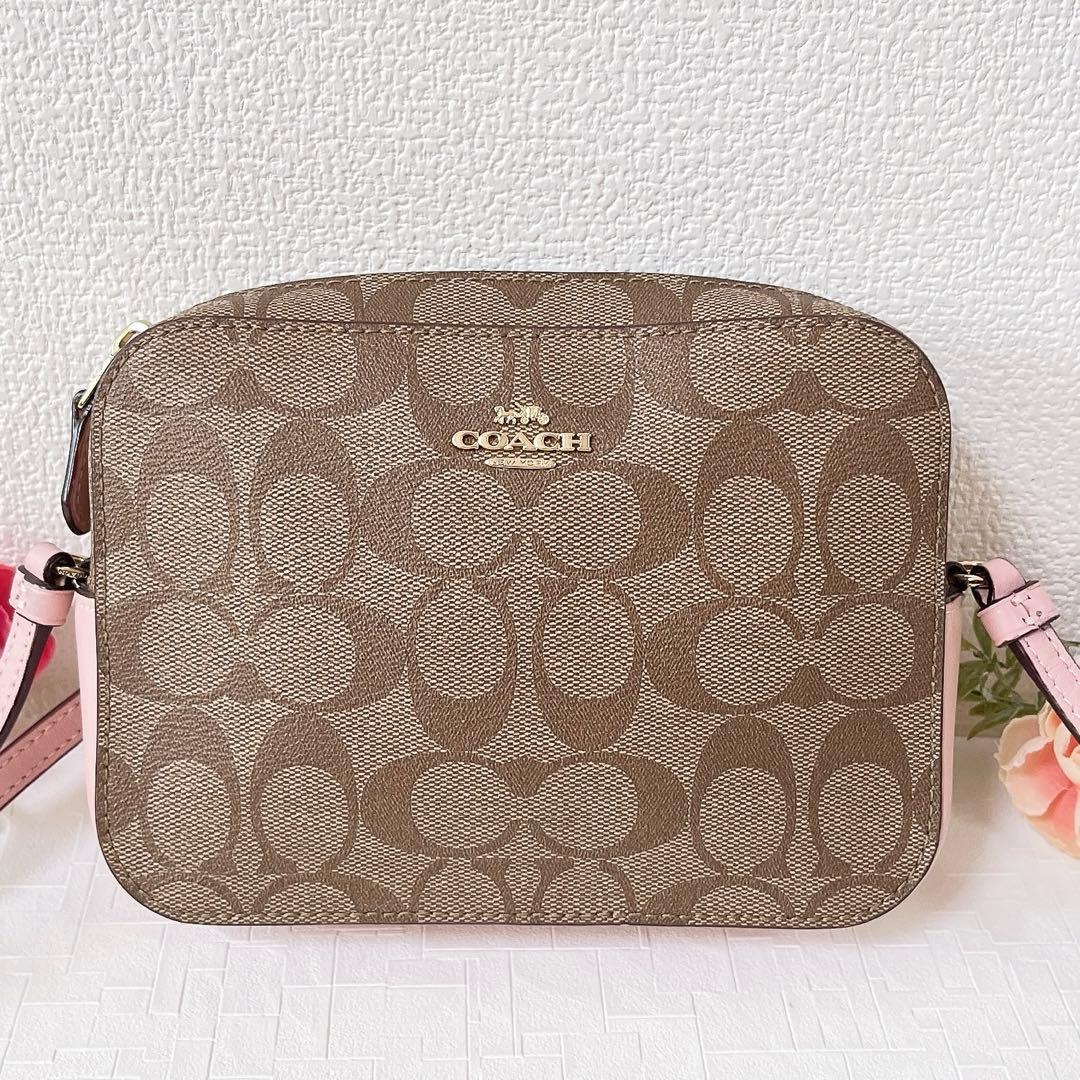 【極美品】COACH ショルダーバッグ ミニ カメラバッグ ブラウン系 ピンク