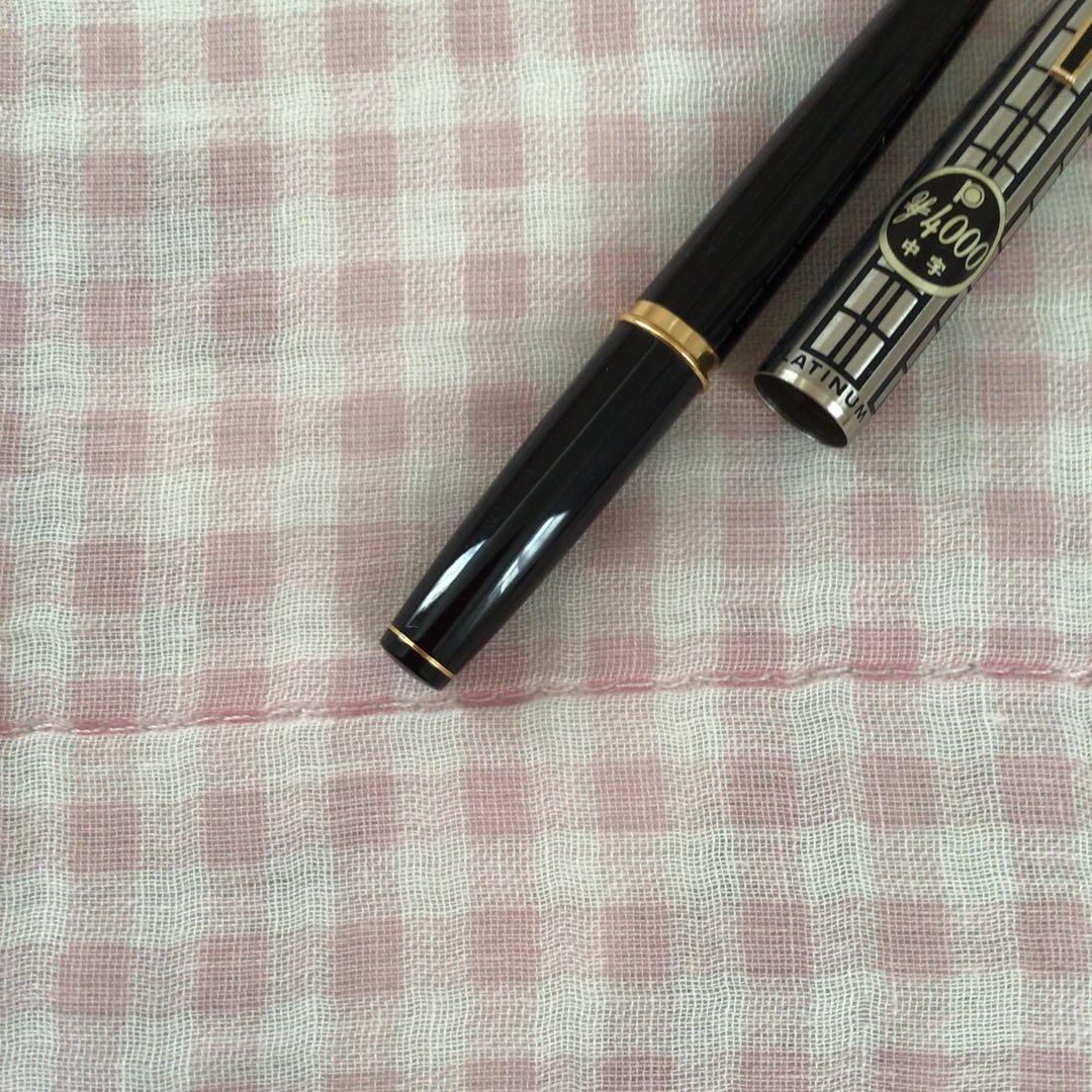 プラチナ 14K 14金 万年筆 ショート 中字 蝕刻 食刻 黒 廃盤