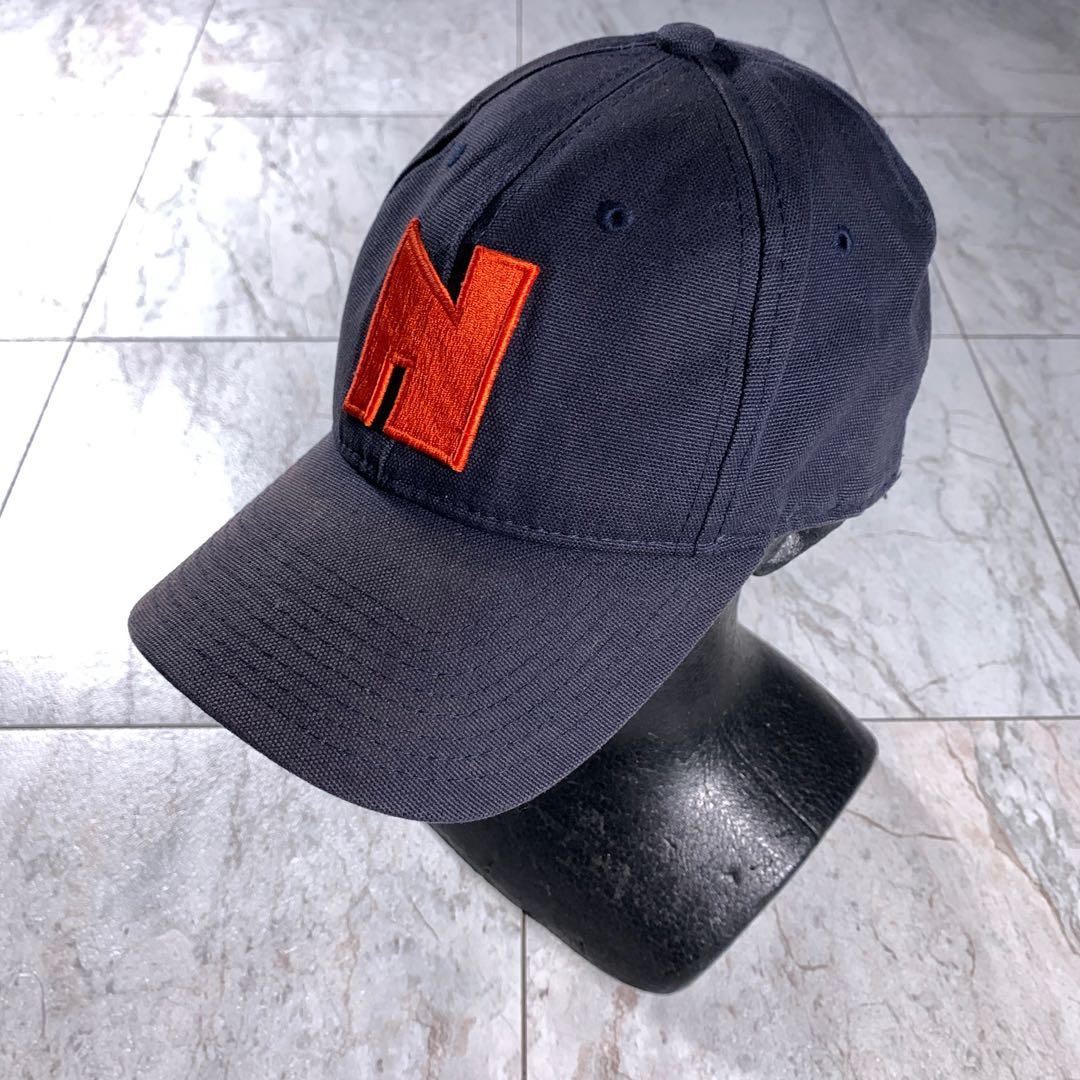 OLD NIKE ゴツナイキ キャップ 革ベルト ネイビー オレンジ 刺繍ロゴ