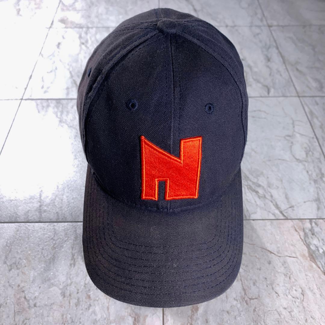 OLD NIKE ゴツナイキ キャップ 革ベルト ネイビー オレンジ 刺繍ロゴ