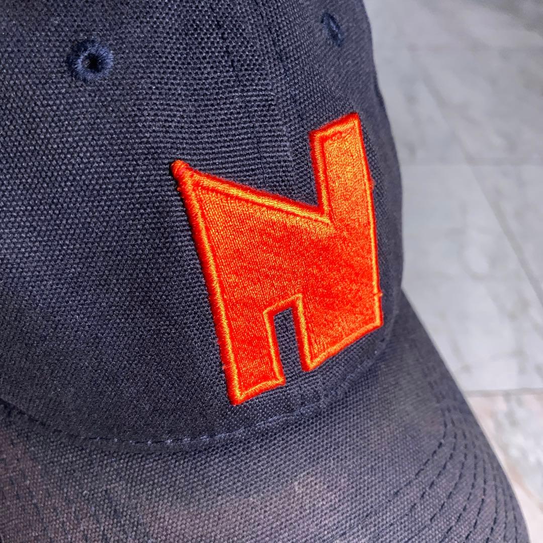 OLD NIKE ゴツナイキ キャップ 革ベルト ネイビー オレンジ 刺繍ロゴ