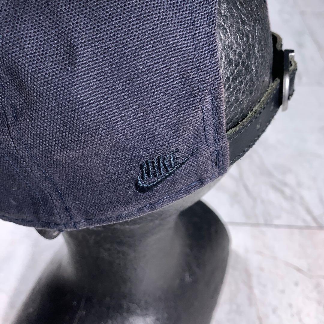 OLD NIKE ゴツナイキ キャップ 革ベルト ネイビー オレンジ 刺繍ロゴ