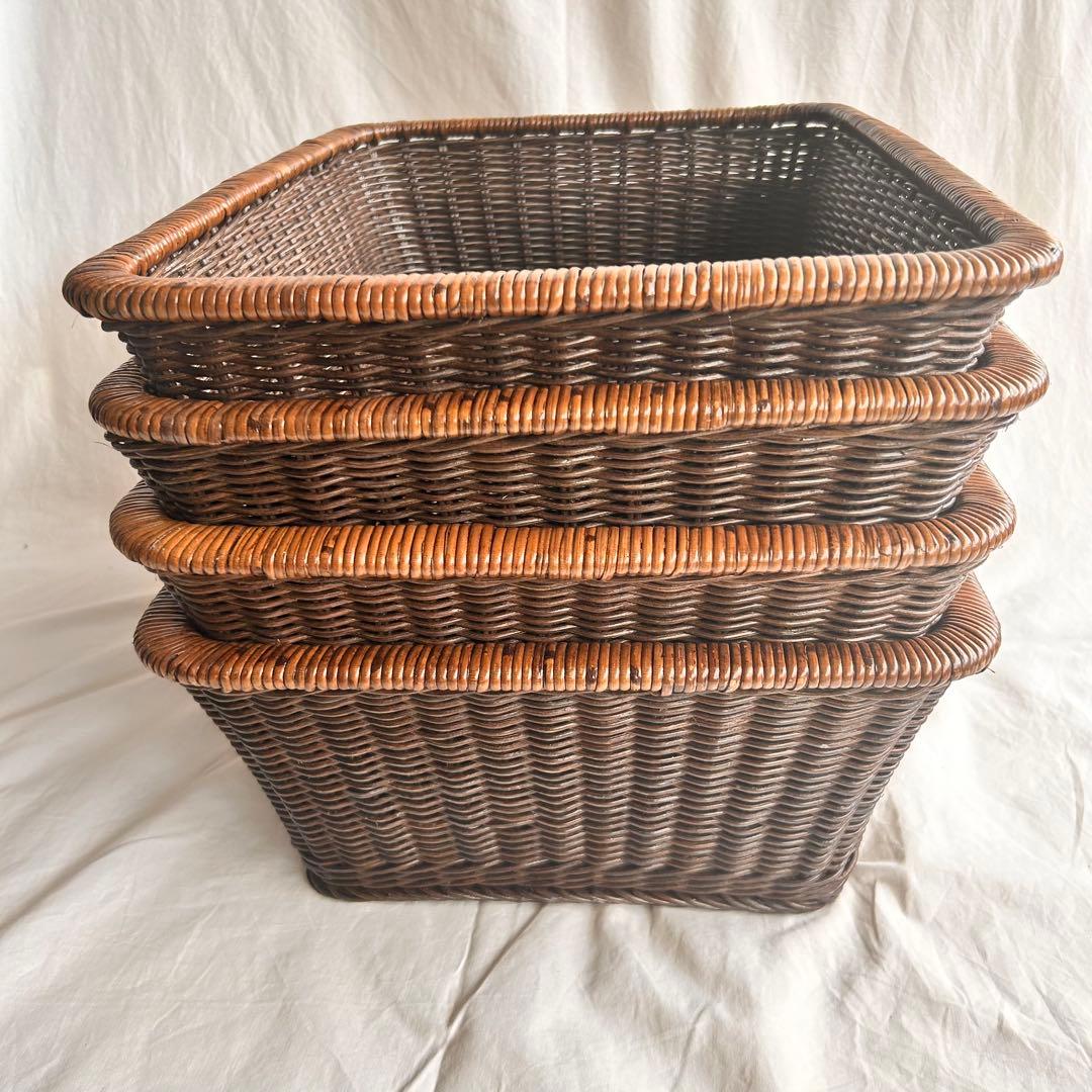 【新品】ラタンバスケット 4個セット おしゃれカゴ ブラック系