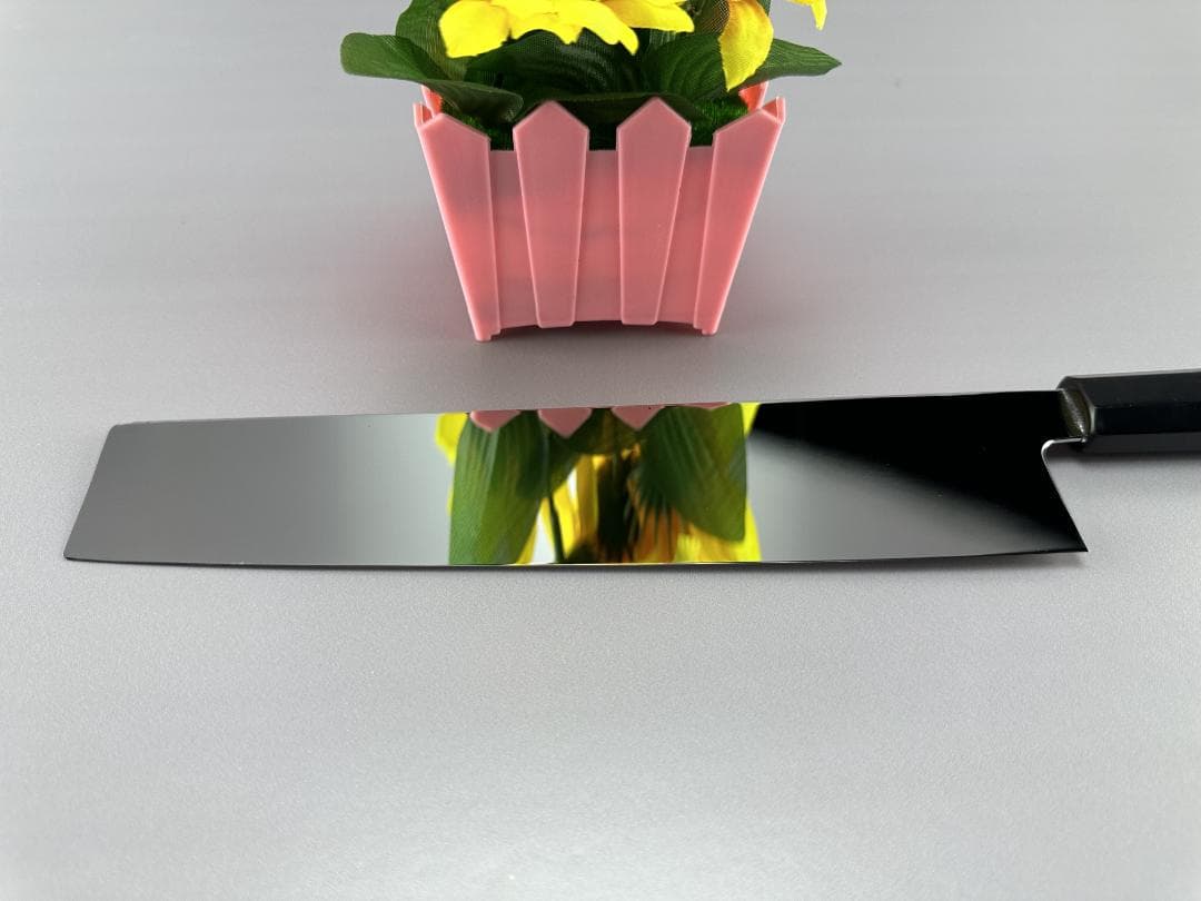 5608 角型薄刃包丁 8寸 ウルトラ鏡面仕上げ 刺身包丁 黒檀黒水牛角八角柄