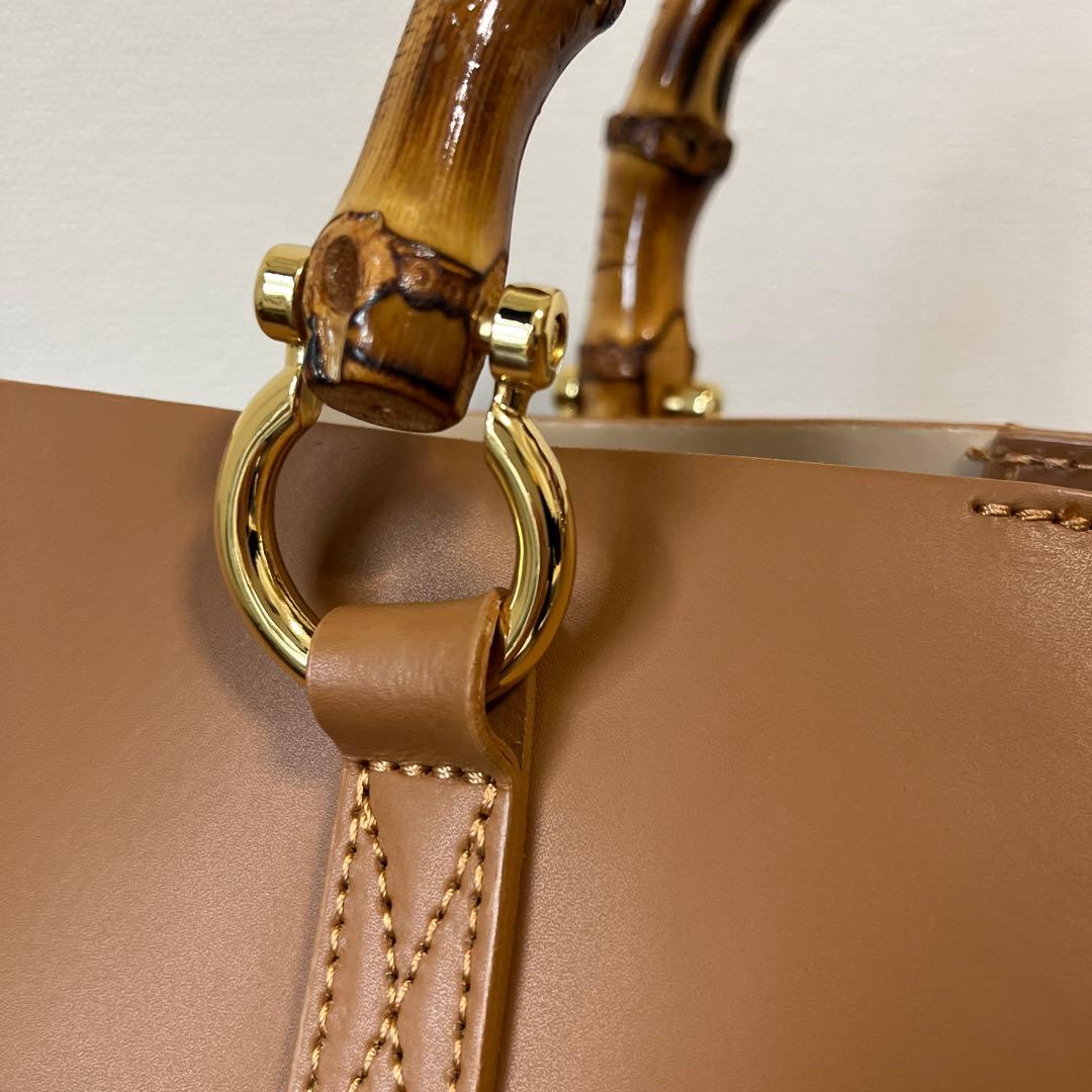 BEVINI バンブーハンドル ハンドバッグ ★スカーフはご希望の方へ