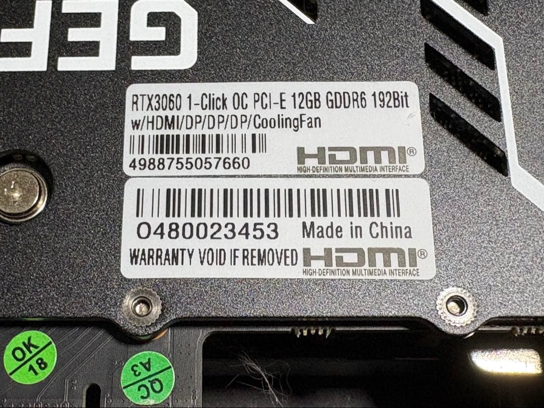 玄人志向グラボGG-RTX3060-E12GB/OC/DF