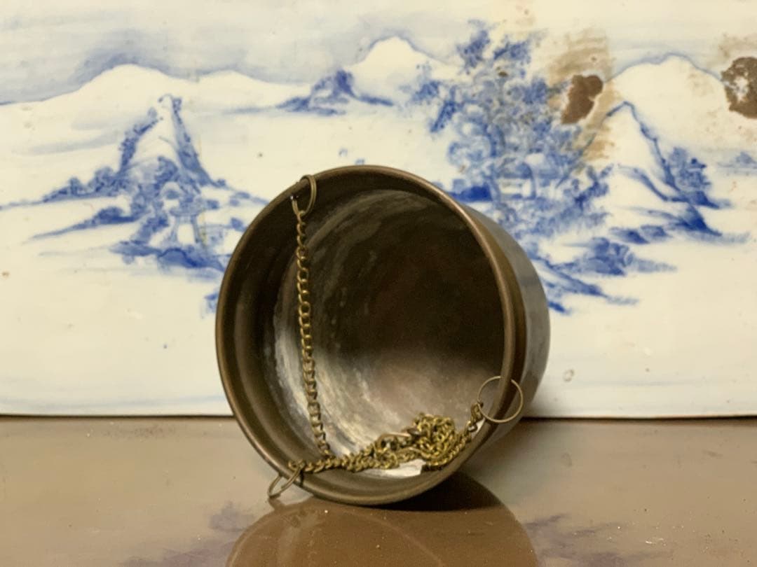 アンティーク　真鍮製？　吊り下げボール　プラントホルダー　ハンギングバスケット