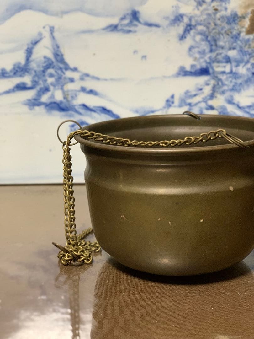 アンティーク　真鍮製？　吊り下げボール　プラントホルダー　ハンギングバスケット