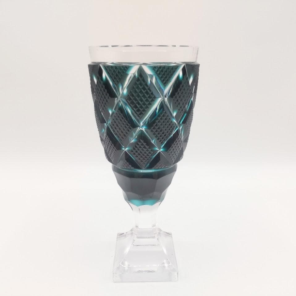 薩摩切子 脚付杯 色被せガラス 復元 尚古集成館監修 薩摩ガラス グリーン