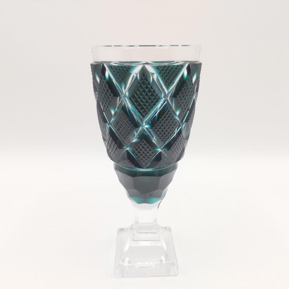 薩摩切子 脚付杯 色被せガラス 復元 尚古集成館監修 薩摩ガラス グリーン