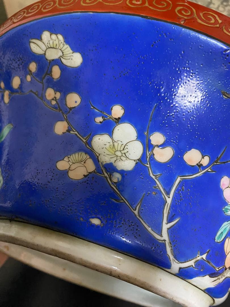 清朝　中国美術 色絵花鳥図蓋物 骨董品保証