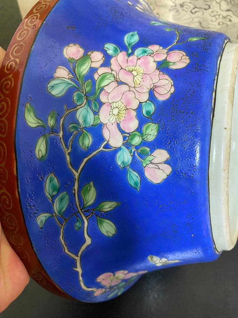 清朝　中国美術 色絵花鳥図蓋物 骨董品保証