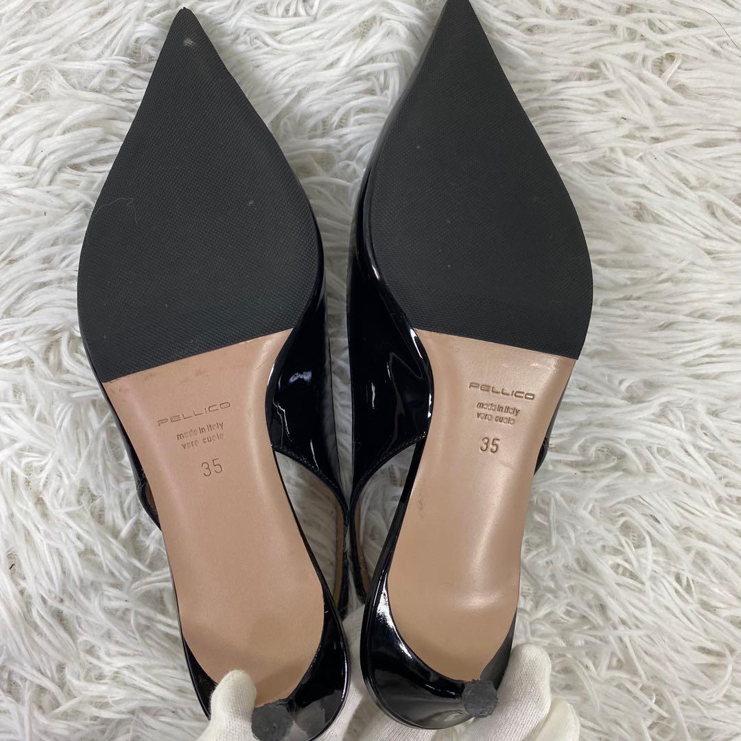 美品 ペリーコ PELLICO バックストラップミュール 22cm エナメル 黒