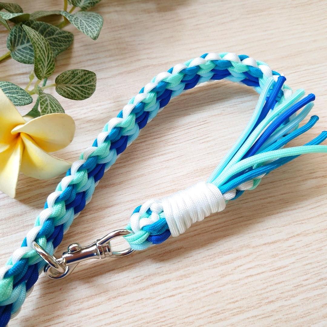 パラコードリード　幅広　ダブルハート編み　フリンジ付　中型犬　大型犬　№068