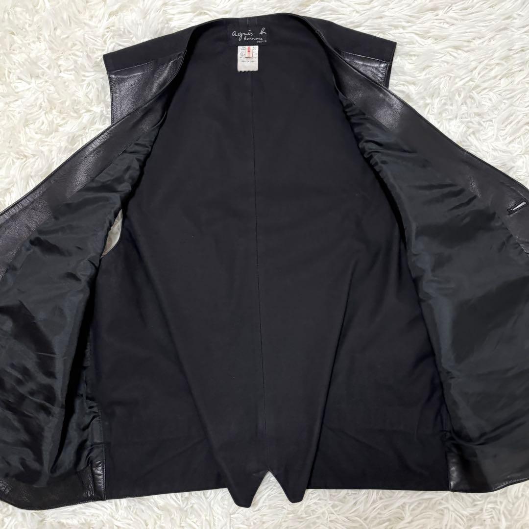 【極美品】本革リアルレザー 銀ボタン アニエスベー ジレベスト 光沢ブラック黒