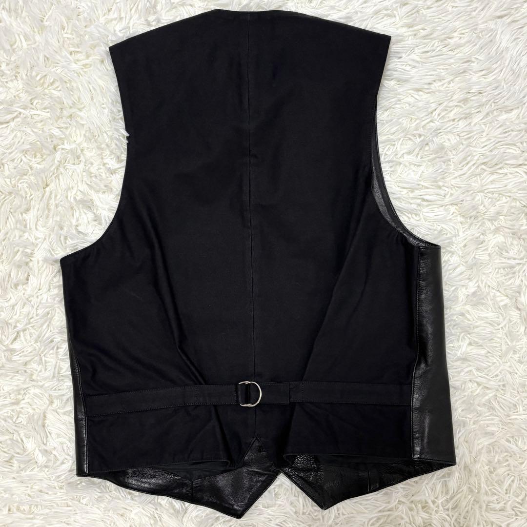 【極美品】本革リアルレザー 銀ボタン アニエスベー ジレベスト 光沢ブラック黒