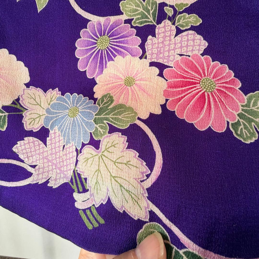 超美品　正絹　袷　着物　小紋　和装 140 綿紗　縮緬　アンティーク　紫　ピンク