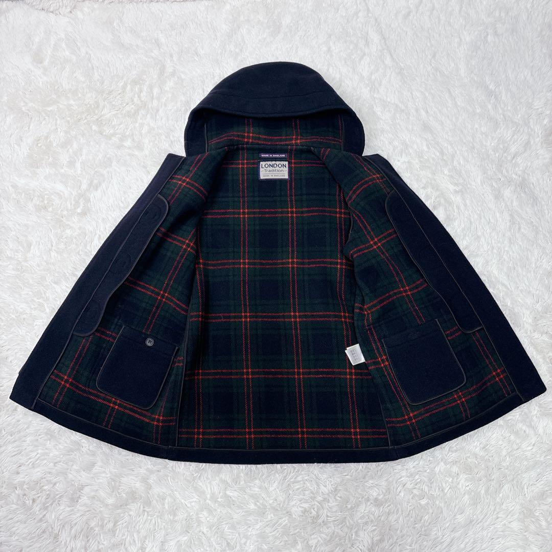 LONDON Tradition ロングダッフルコート　ネイビー　紺　チェック柄