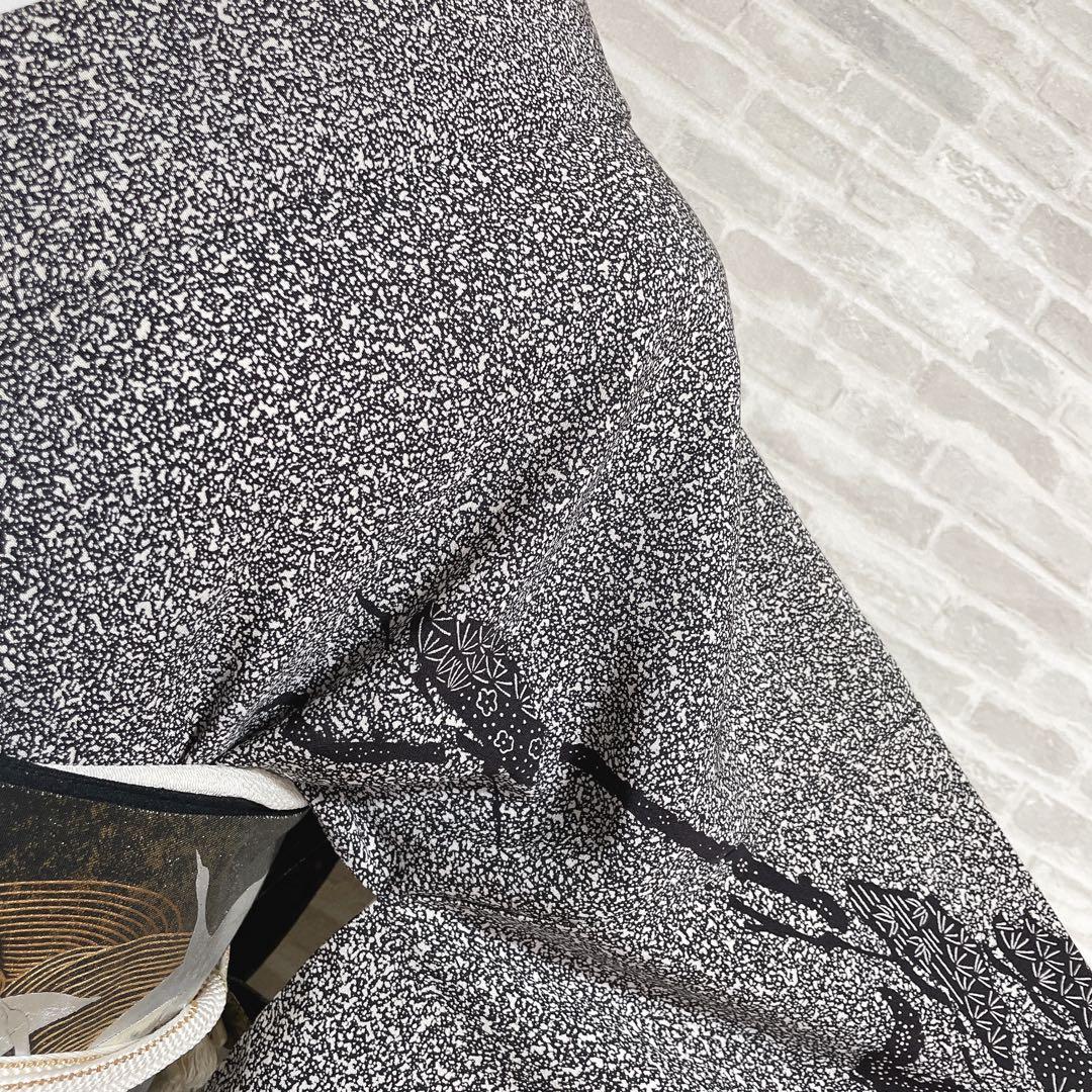 訪問着　フルセット　松と鶴　叩き染　バチ衿　落款　黒地　入学式　卒業式　P5