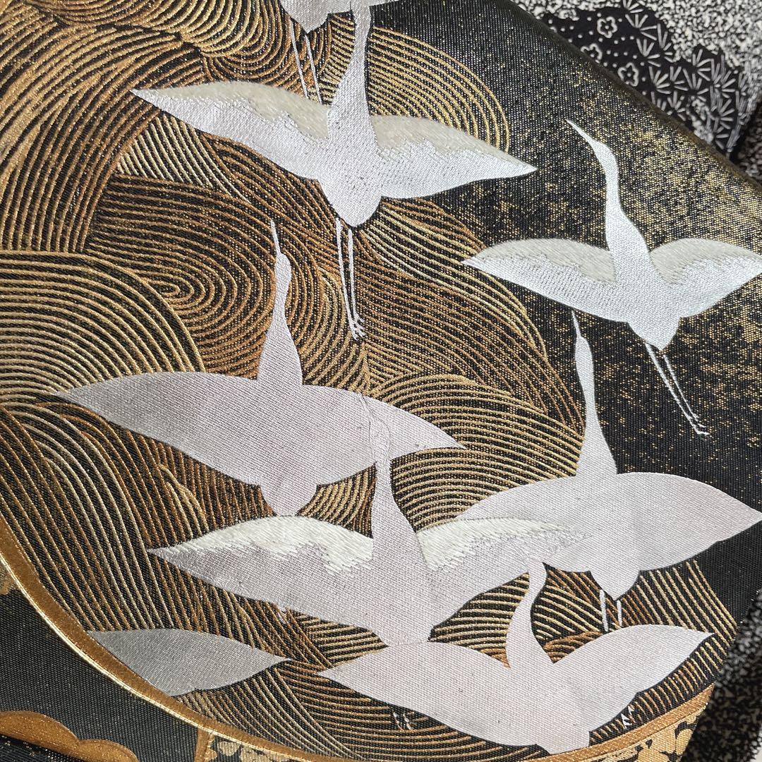 訪問着　フルセット　松と鶴　叩き染　バチ衿　落款　黒地　入学式　卒業式　P5