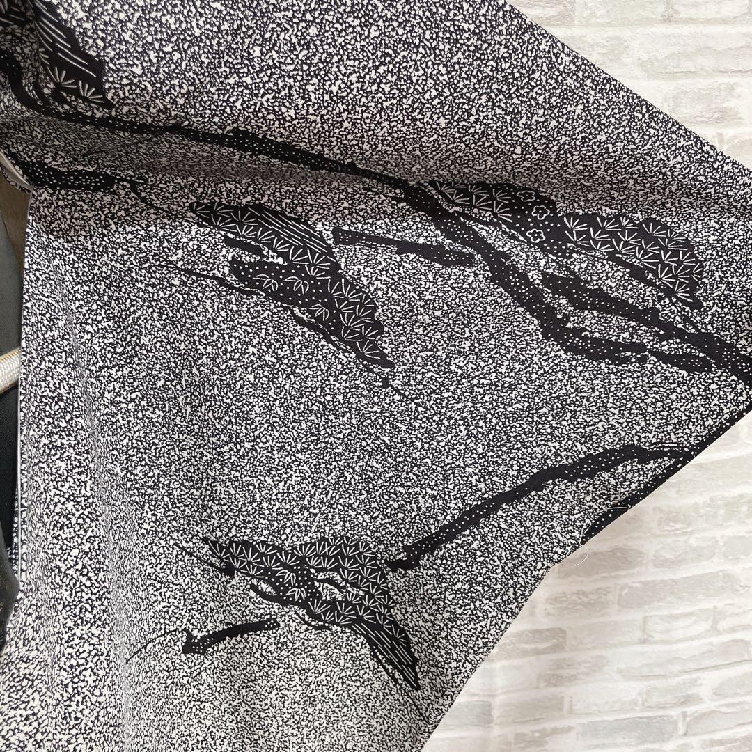 訪問着　フルセット　松と鶴　叩き染　バチ衿　落款　黒地　入学式　卒業式　P5