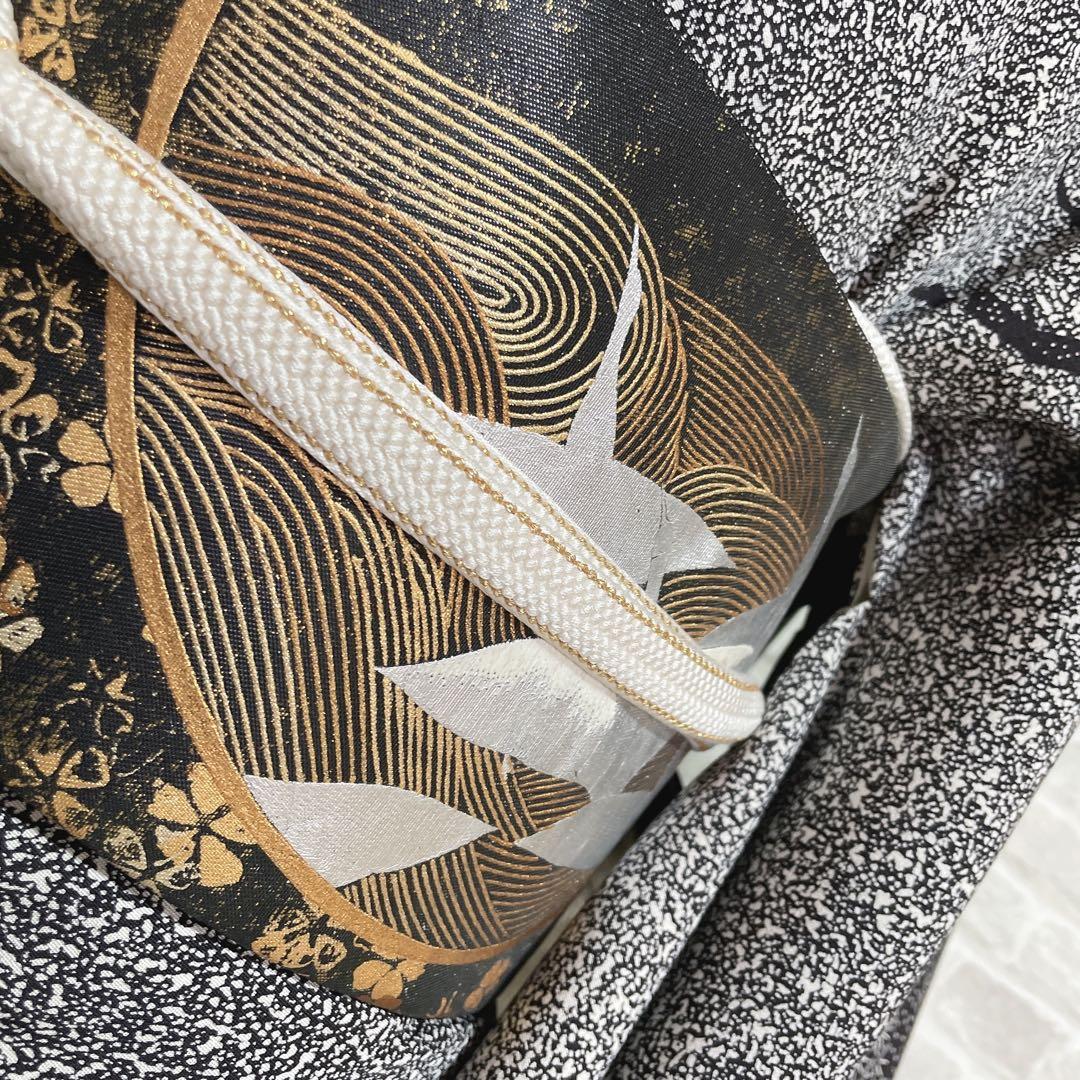 訪問着　フルセット　松と鶴　叩き染　バチ衿　落款　黒地　入学式　卒業式　P5