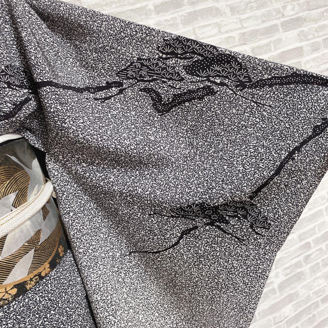 訪問着　フルセット　松と鶴　叩き染　バチ衿　落款　黒地　入学式　卒業式　P5