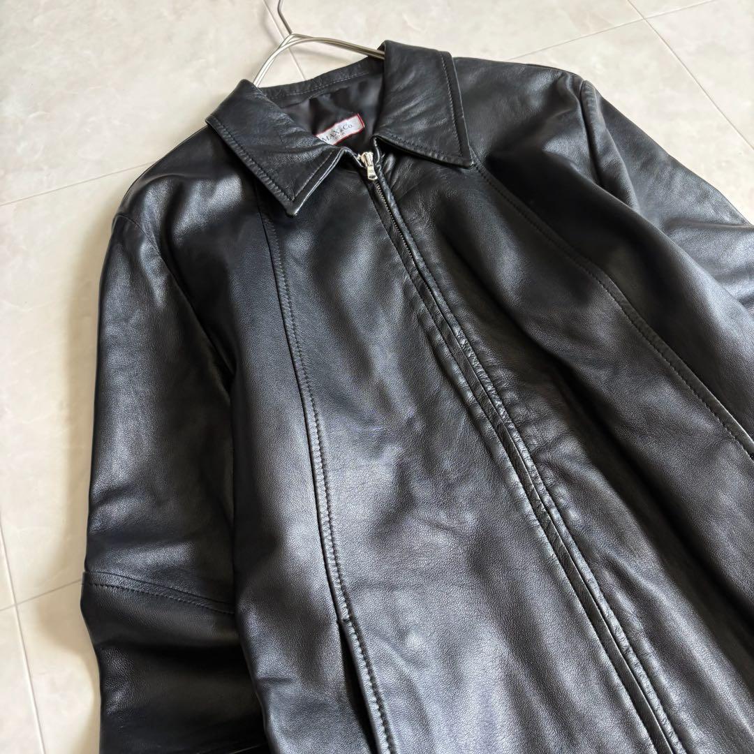 Max Mara ラムレザー ジップジャケット 黒 42 美シルエット シングル