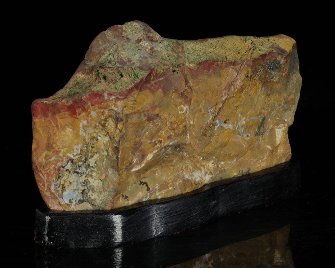 佐渡 赤玉石 赤石 黄色 磨き石 磨石 鑑賞石 自然石 水石 台座付 1.1kg