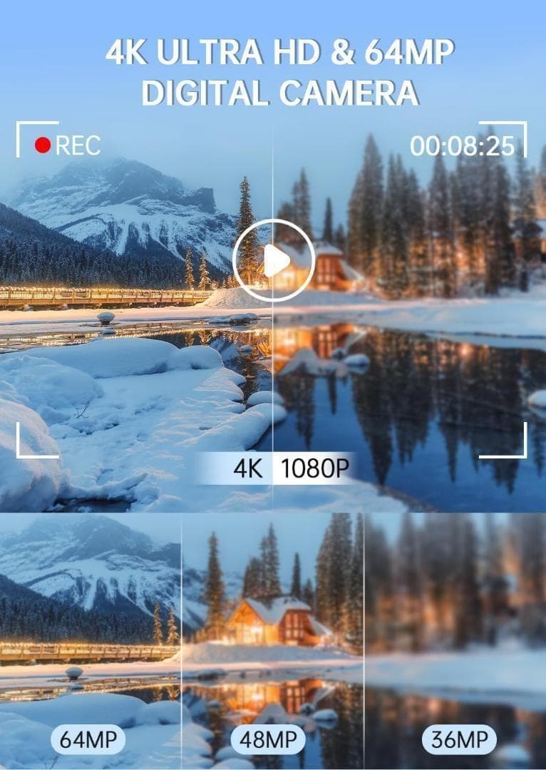 大特価❣️ デジタルカメラ 4K 6400万画素 デジカメ 64GB TFカード