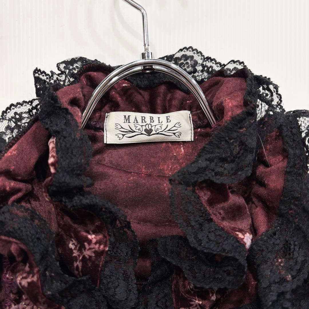 MARBLE ゴスロリ ベロア フリルレース カーディガン エンジ