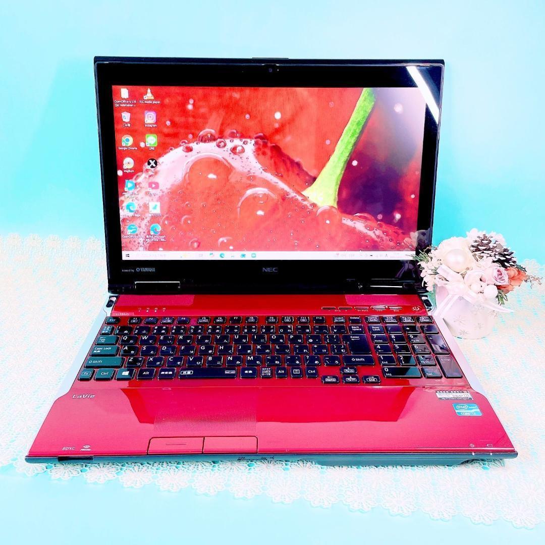 美品✨️たっぷり大容量1TB❣️Corei7✨️ブルーレイ赤ノートパソコン！カメラ付き