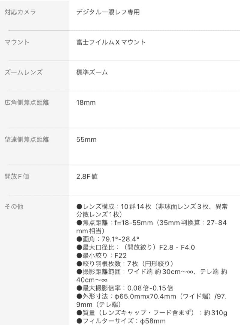 富士フイルム FUJIFILM XF18-55mmF2.8-4R LM OIS