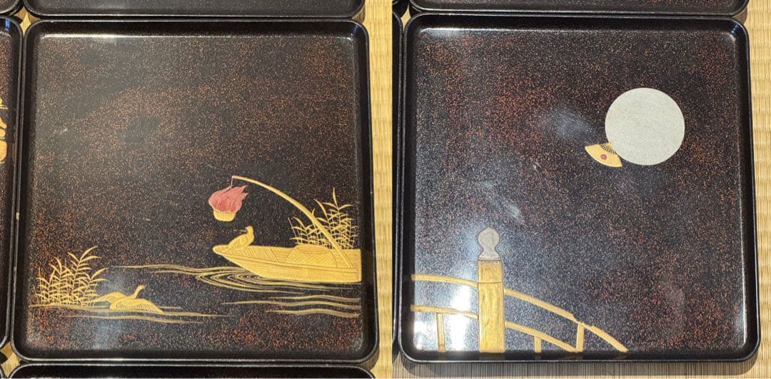 希少 20枚揃 総梨子地 蒔絵 吸物膳 絵替り 吉祥文様 大正〜昭和期 共箱