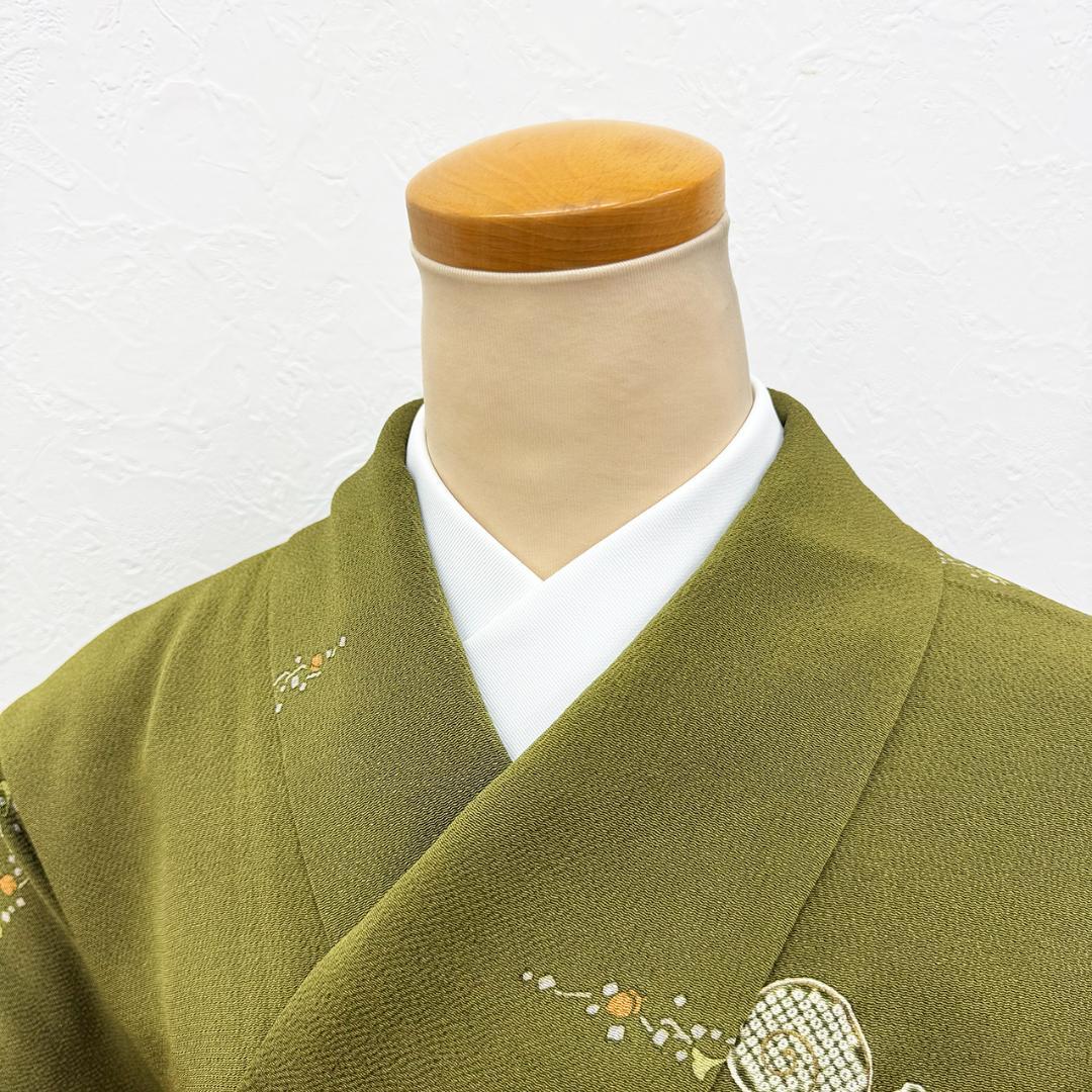 きものヱビス ■ リス柄 縮緬地 作家物 小紋 トールサイズ身丈169㌢裄69㌢