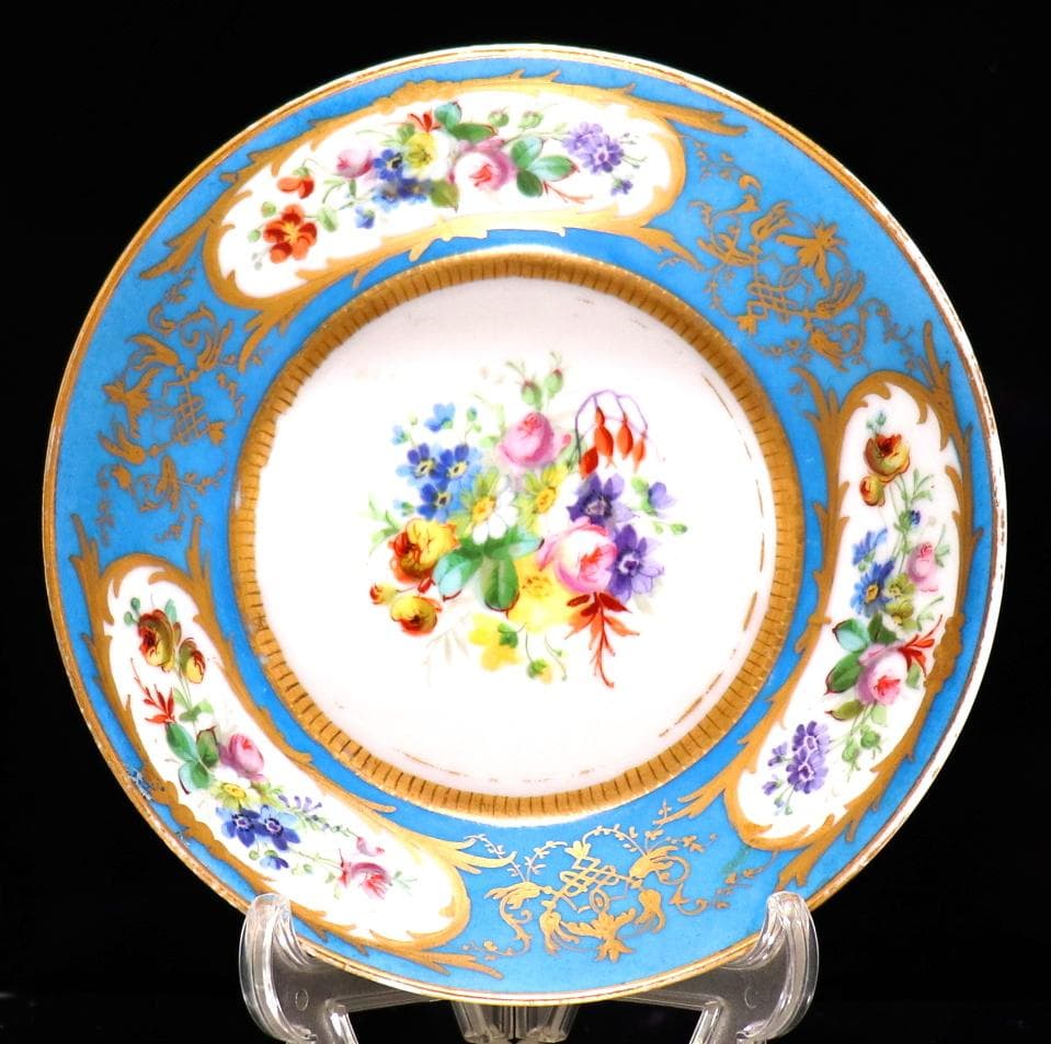 アンティーク・セーブル 金彩花柄女性文 カップ&ソーサー ポートレート 肖像画